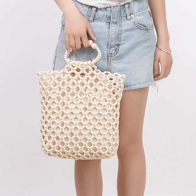 Sac de perles en bois tissé à la main 30 cm Accessoire écologique
