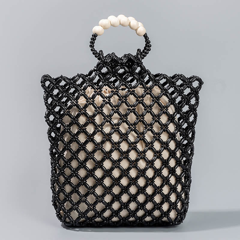 Sac de perles en bois tissé à la main 30 cm Accessoire écologique