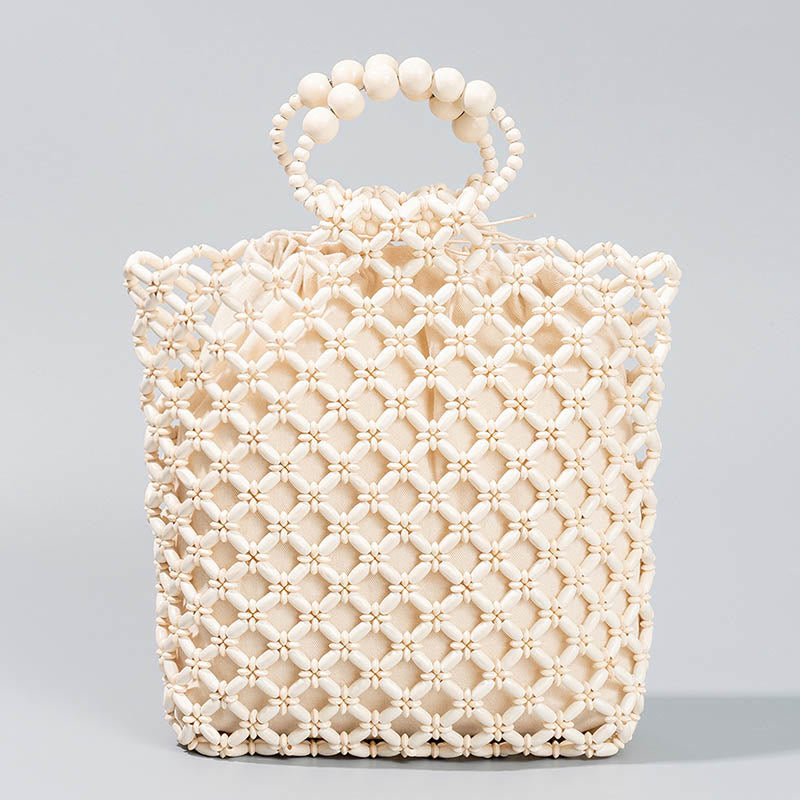 Sac de perles en bois tissé à la main 30 cm Accessoire écologique
