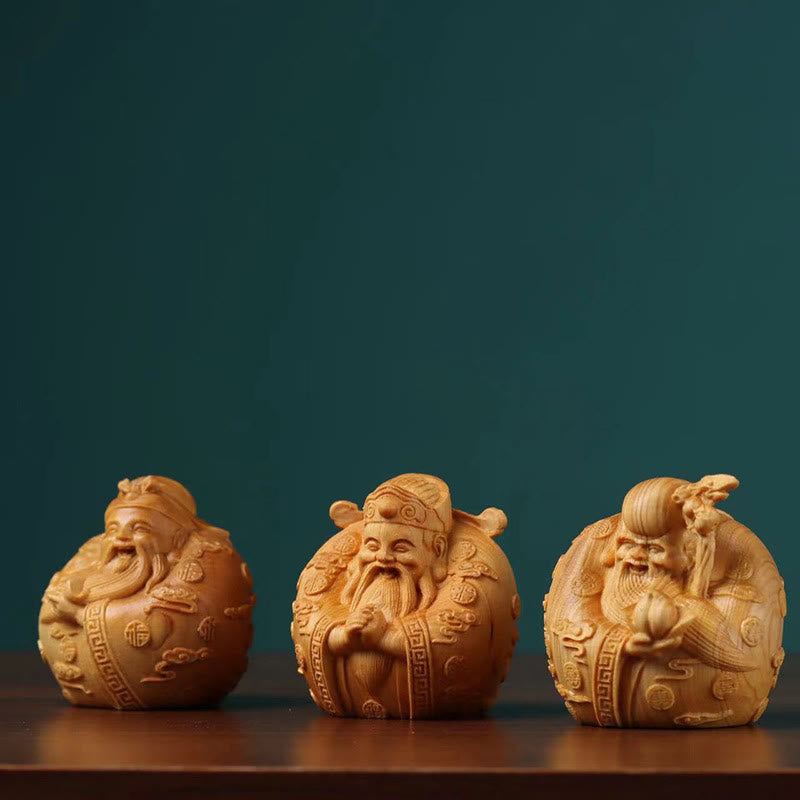 Décoration Feng Shui artisanale en bois miniature à trois étoiles pour la prospérité