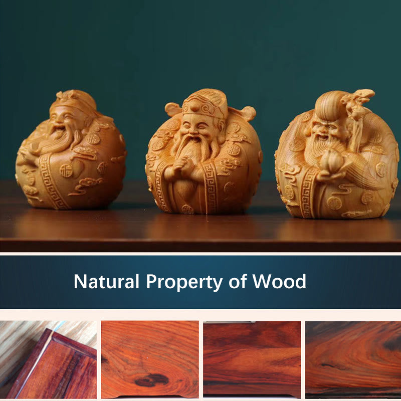 Décoration Feng Shui artisanale en bois miniature à trois étoiles pour la prospérité