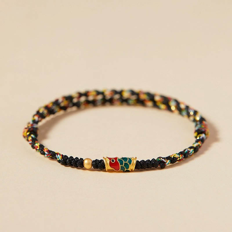 Bracelet tressé artisanal en forme de poisson koï, richesse et prospérité