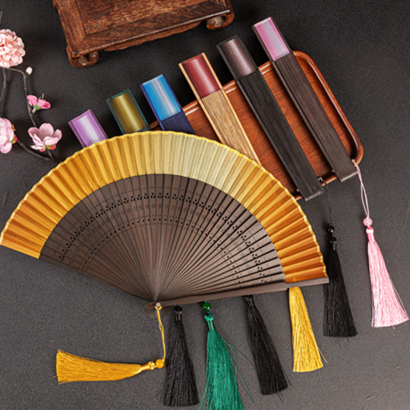 Éventail pliable en bambou dégradé pour décoration spirituelle