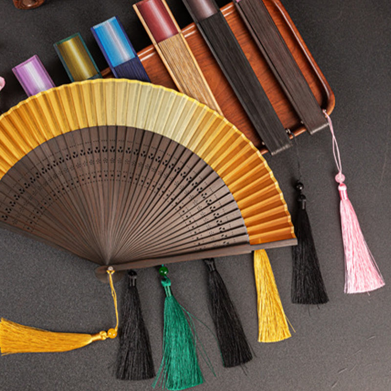 Éventail pliable en bambou dégradé pour décoration spirituelle