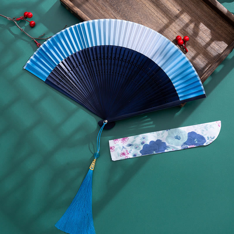 Éventail pliable en bambou dégradé pour décoration spirituelle