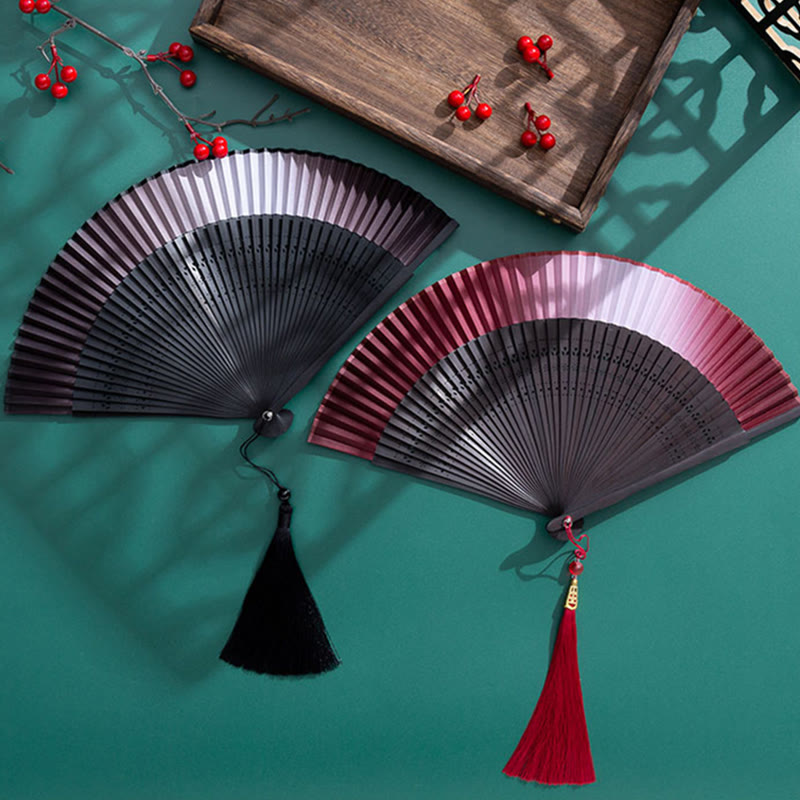 Éventail pliable en bambou dégradé pour décoration spirituelle