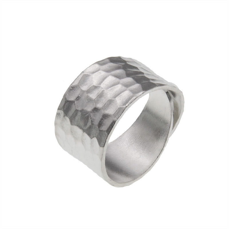 Bague spirituelle en argent sterling 990, faite à la main, avec motif martelé