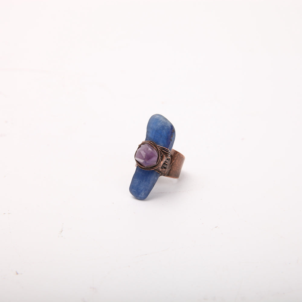 Handmade Amethyst Kyanite Adjustable Ring