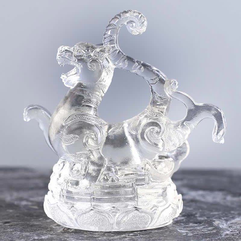 Statue Dragon Azur Liuli Feng Shui faite à la main 11 cm