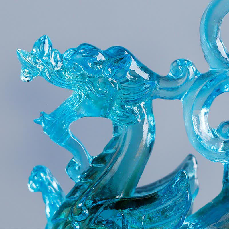Statue Dragon Azur Liuli Feng Shui faite à la main 11 cm