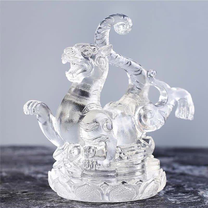 Statue Dragon Azur Liuli Feng Shui faite à la main 11 cm