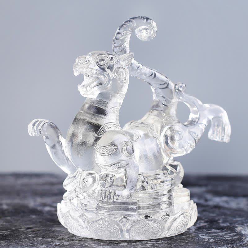 Statue Dragon Azur Liuli Feng Shui faite à la main 11 cm