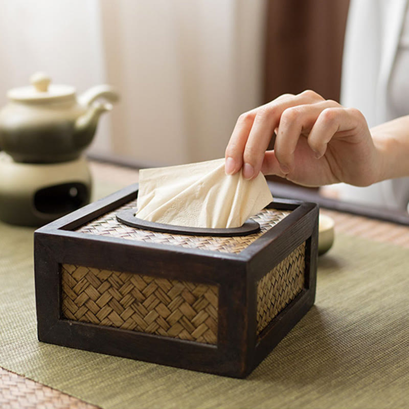Boîte à mouchoirs en bambou faite à la main pour une décoration zen
