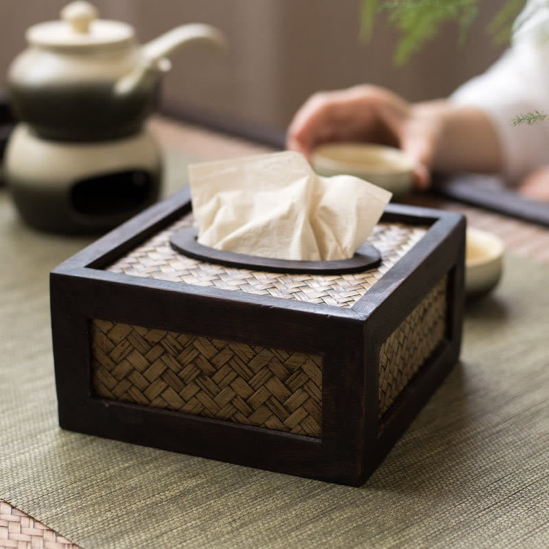 Boîte à mouchoirs en bambou faite à la main pour une décoration zen