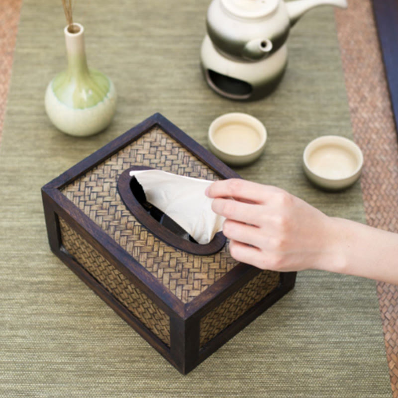 Boîte à mouchoirs en bambou faite à la main pour une décoration zen