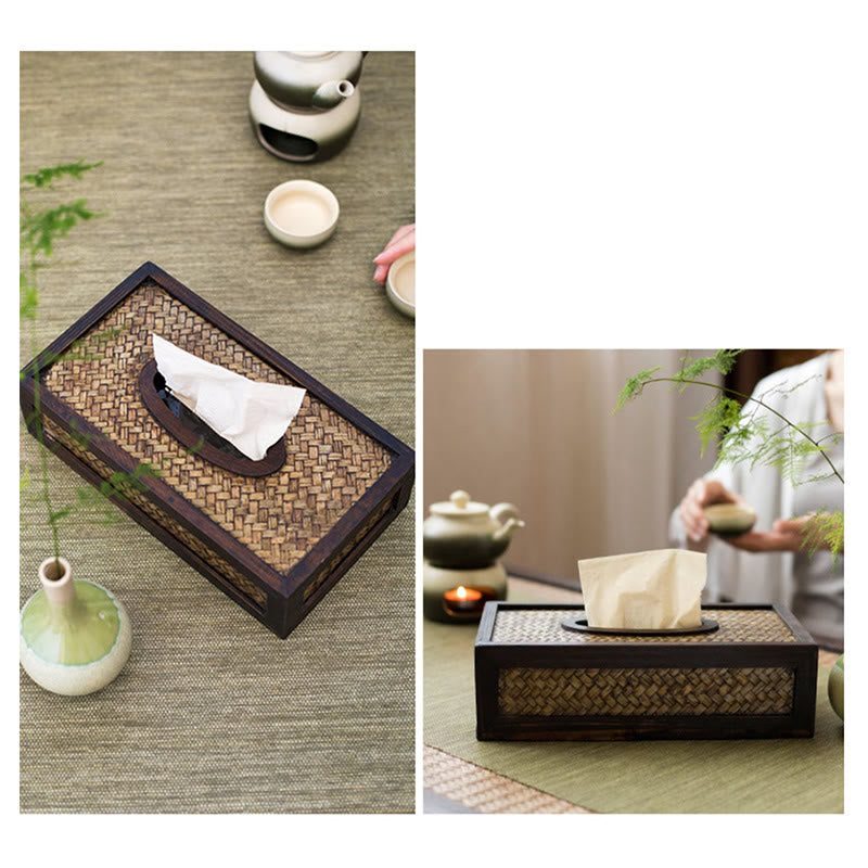 Boîte à mouchoirs en bambou faite à la main pour une décoration zen