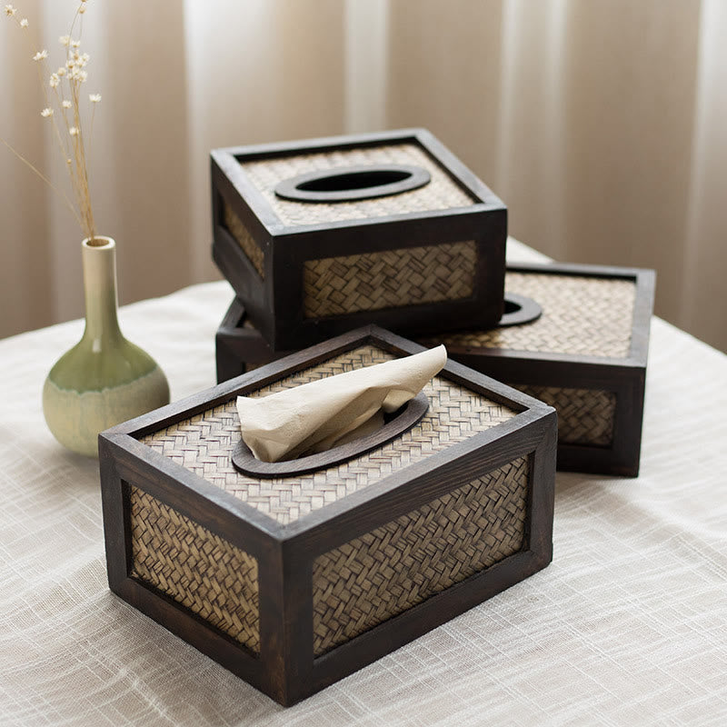 Boîte à mouchoirs en bambou faite à la main pour une décoration zen