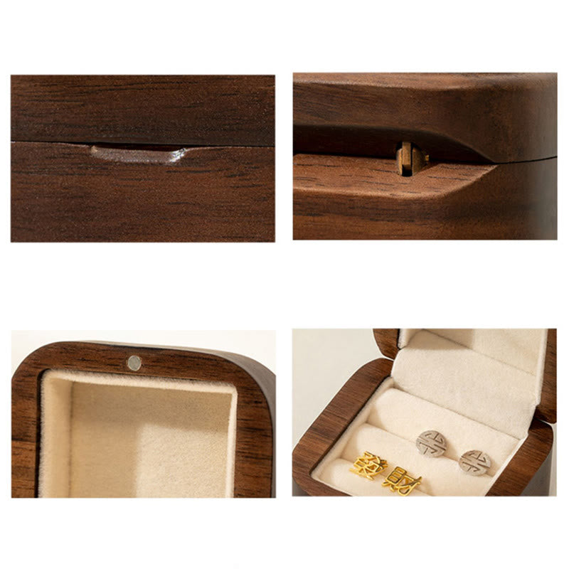 Boîte de rangement pour bagues et bijoux en bois de noyer noir faite à la main