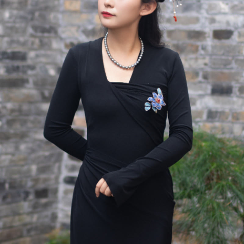 Broche fleurs bleues faite main en soie de mûrier | Bijoux spirituels