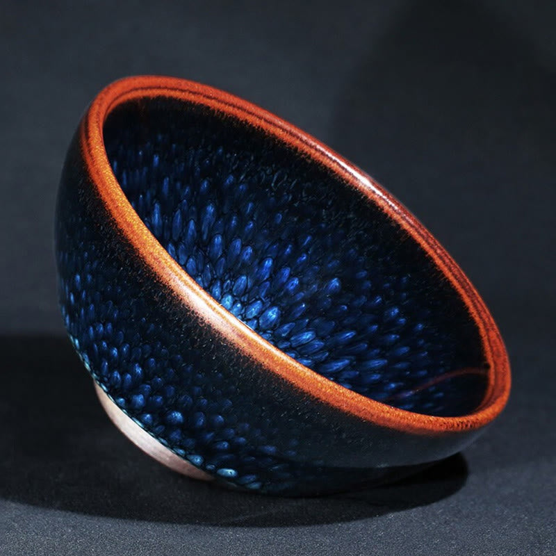 Tasse à thé en céramique Jianzhan à pois bleus Francolinus faite à la main, 110 ml