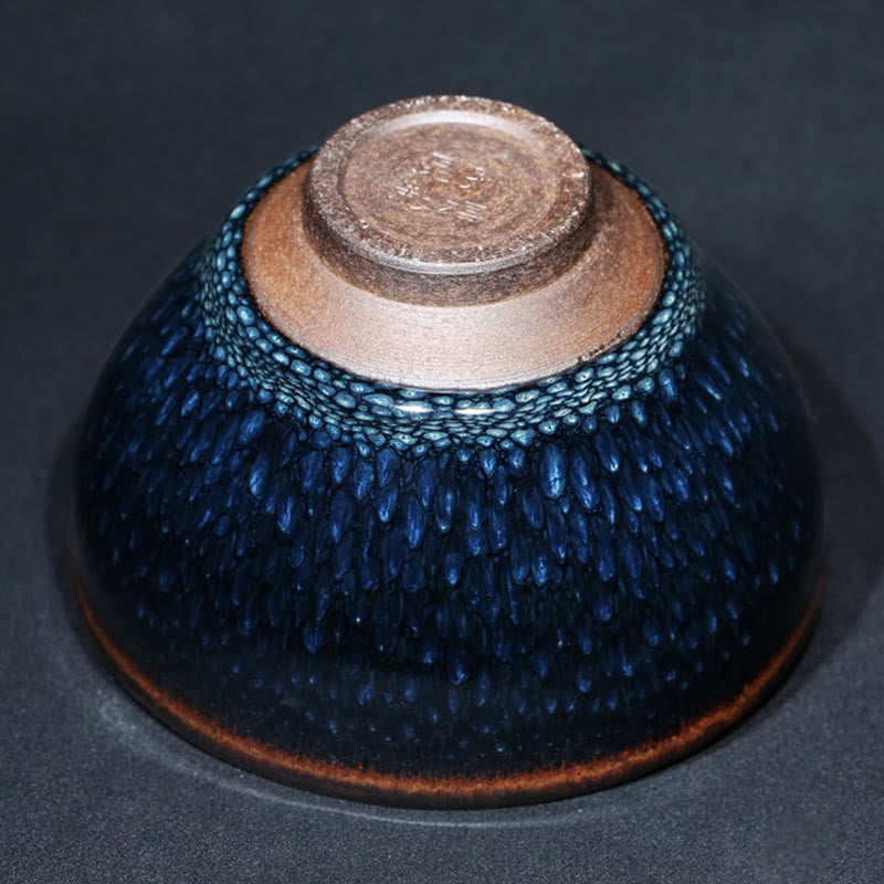 Tasse à thé en céramique Jianzhan à pois bleus Francolinus faite à la main, 110 ml