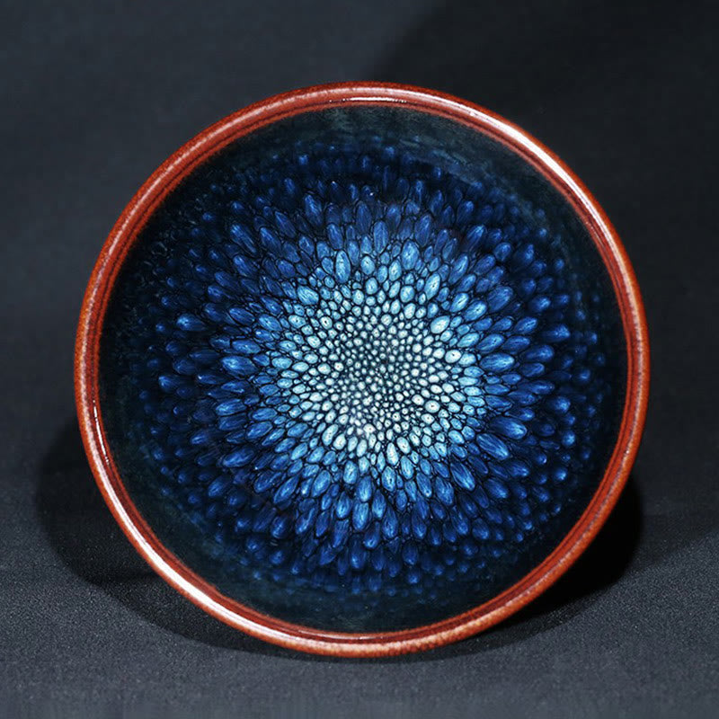 Tasse à thé en céramique Jianzhan à pois bleus Francolinus faite à la main, 110 ml