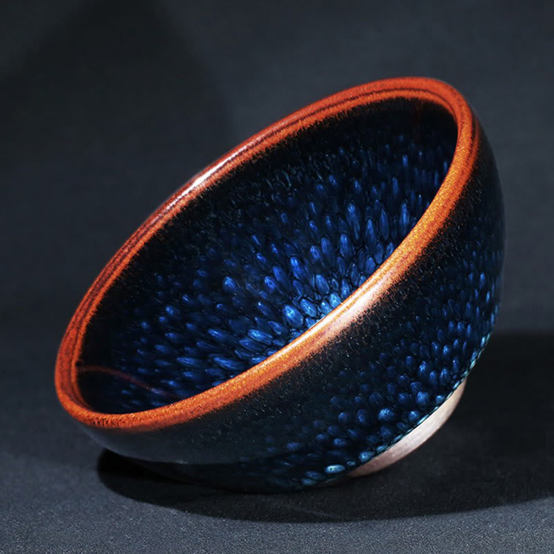 Tasse à thé en céramique Jianzhan à pois bleus Francolinus faite à la main, 110 ml