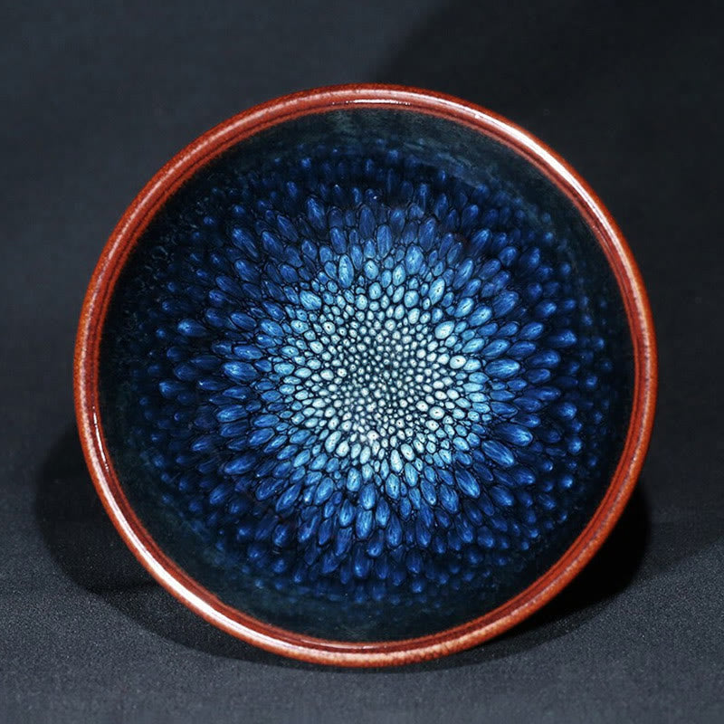 Tasse à thé en céramique Jianzhan à pois bleus Francolinus faite à la main, 110 ml