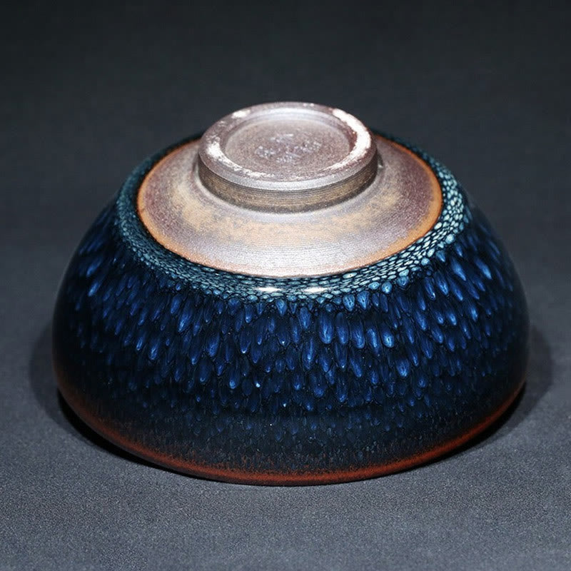 Tasse à thé en céramique Jianzhan à pois bleus Francolinus faite à la main, 110 ml