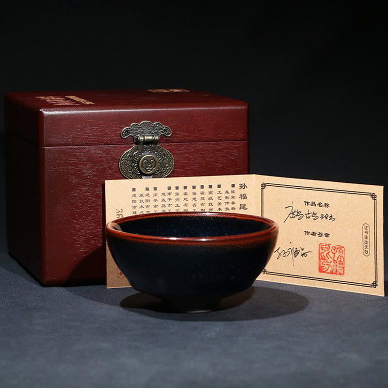 Tasse à thé en céramique Jianzhan à pois bleus Francolinus faite à la main, 110 ml