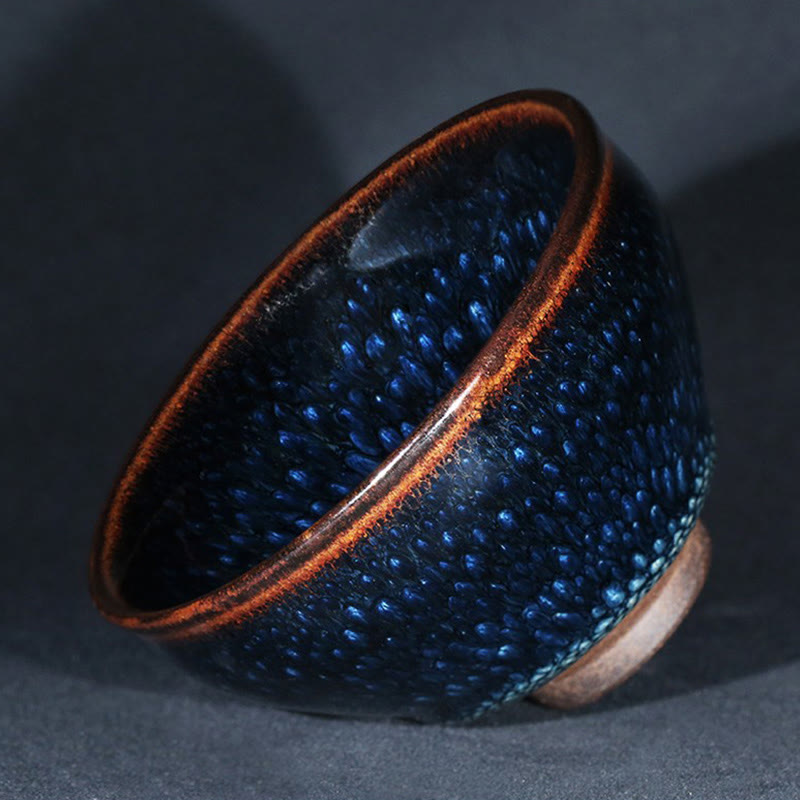 Tasse à thé en céramique Jianzhan à pois bleus Francolinus faite à la main, 110 ml