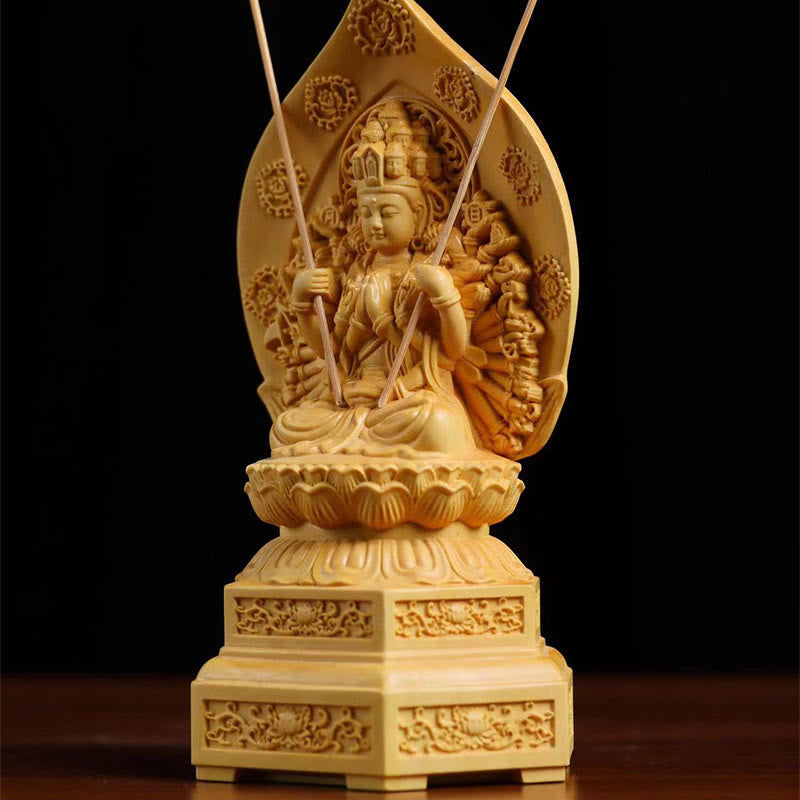 Statue de Kwan Yin en buis faite à la main, sculpture d'Avalokitesvara de 20 cm