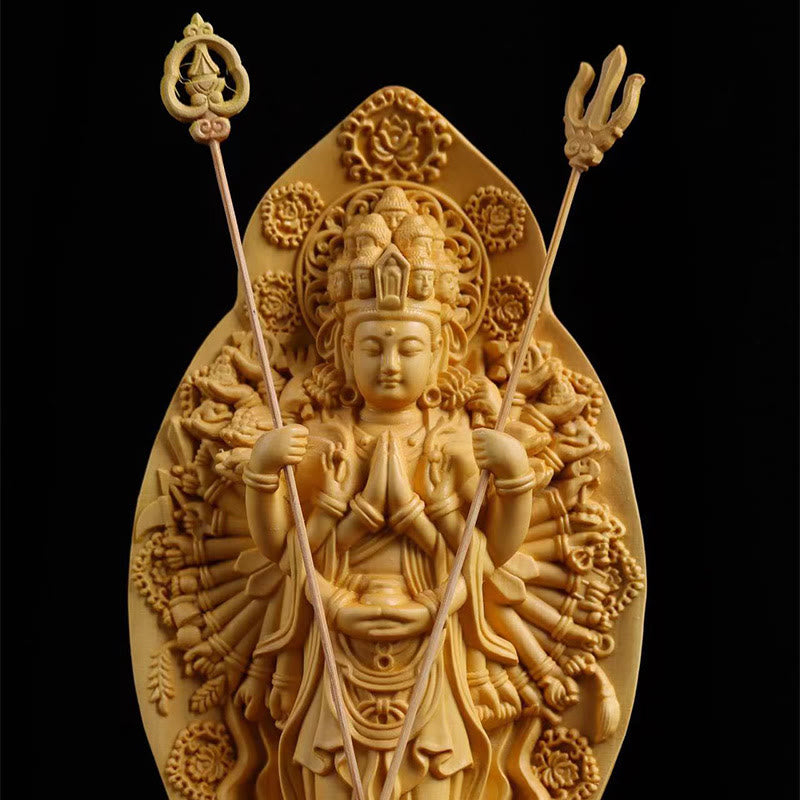Statue de Kwan Yin en buis faite à la main, sculpture d'Avalokitesvara de 20 cm