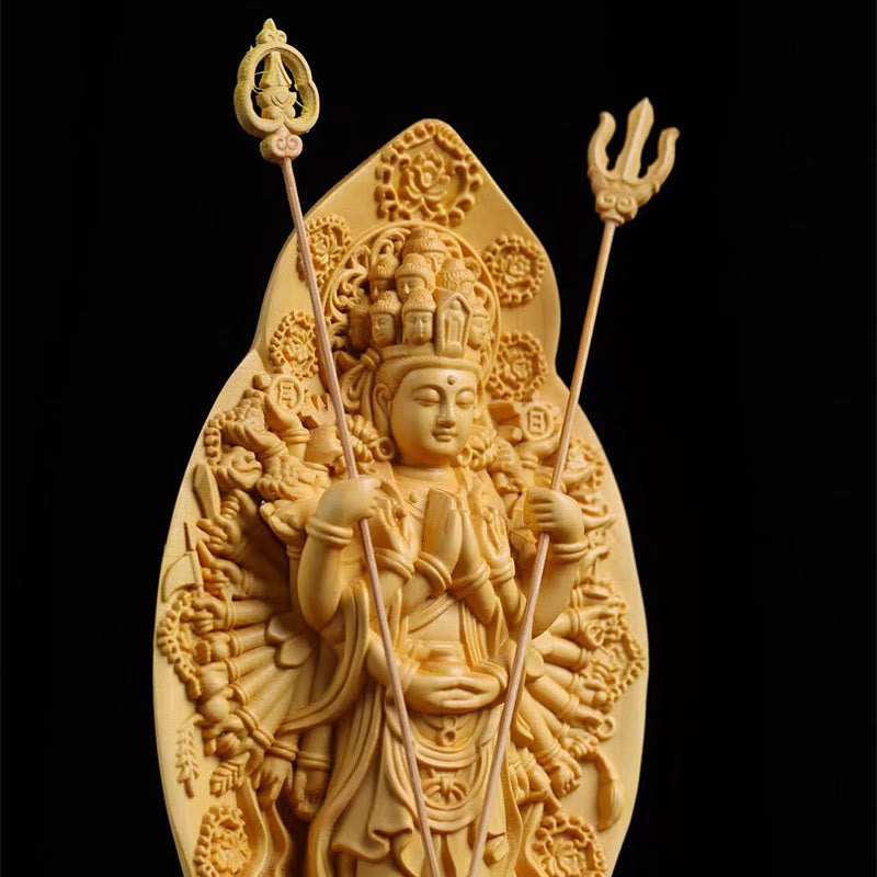 Statue de Kwan Yin en buis faite à la main, sculpture d'Avalokitesvara de 20 cm