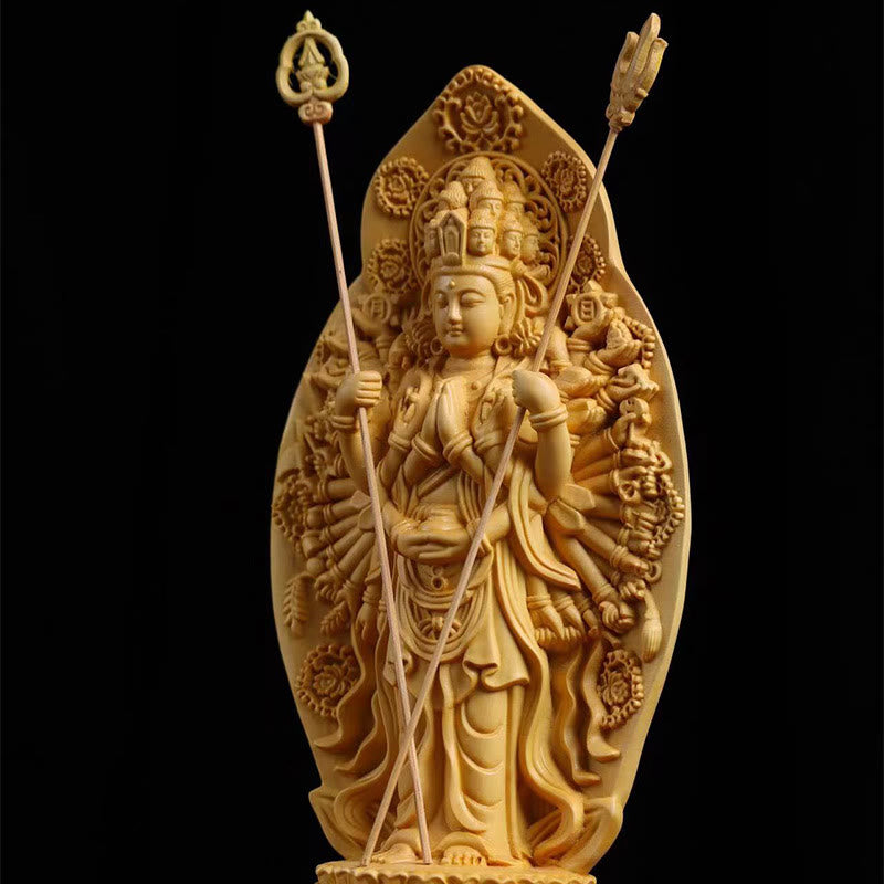 Statue de Kwan Yin en buis faite à la main, sculpture d'Avalokitesvara de 20 cm