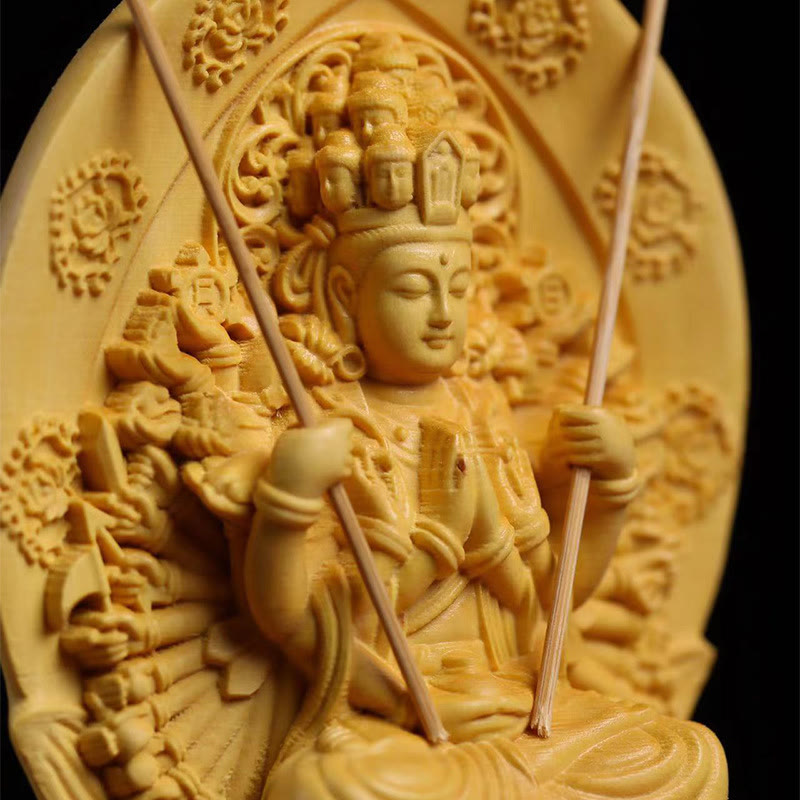Statue de Kwan Yin en buis faite à la main, sculpture d'Avalokitesvara de 20 cm