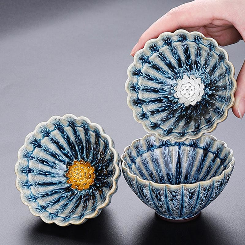 Tasse à thé en céramique chinoise Jian Zhan faite à la main, motif lotus, 80 ml