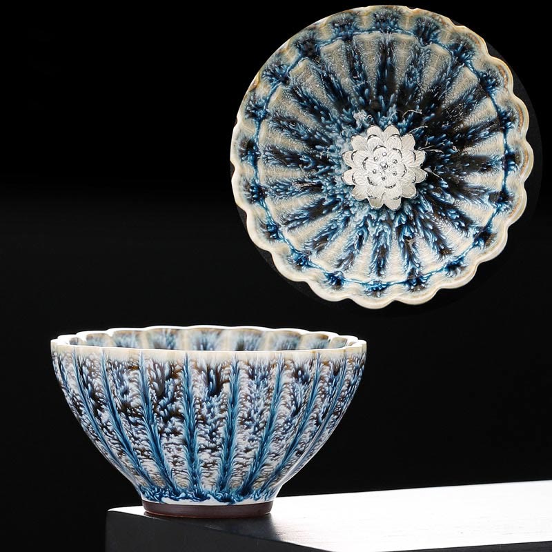 Tasse à thé en céramique chinoise Jian Zhan faite à la main, motif lotus, 80 ml