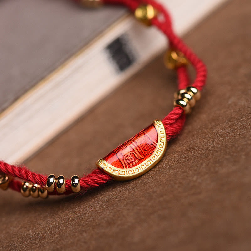 Bracelet porte-bonheur en cinabre fait main | Corde rouge 15-20 cm