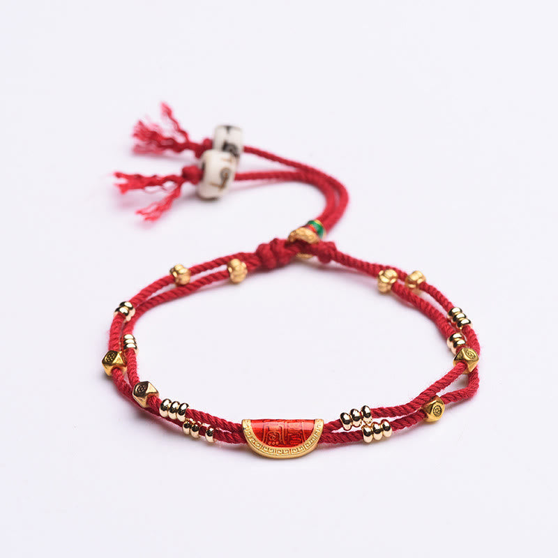 Bracelet porte-bonheur en cinabre fait main | Corde rouge 15-20 cm