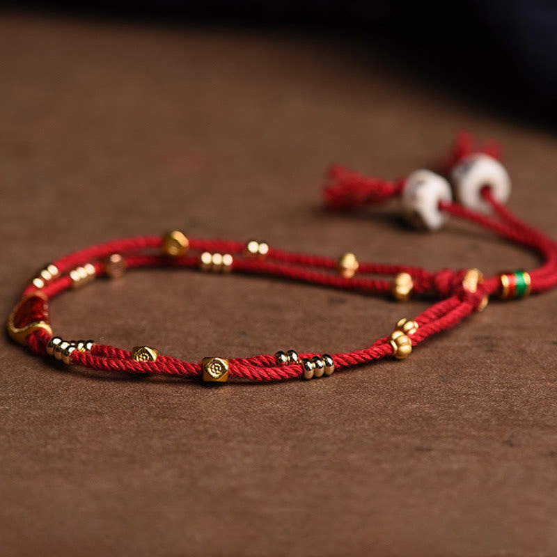 Bracelet porte-bonheur en cinabre fait main | Corde rouge 15-20 cm