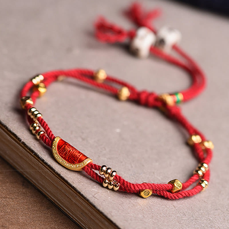 Bracelet porte-bonheur en cinabre fait main | Corde rouge 15-20 cm