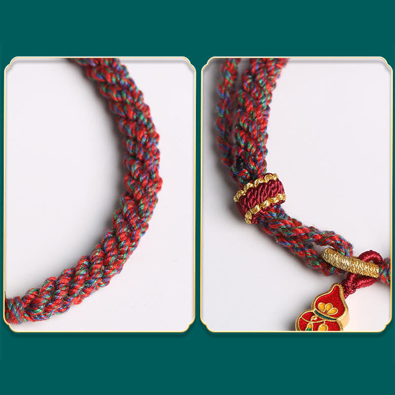 Bracelet de protection en fil rouge fait main avec fleur de courge colorée