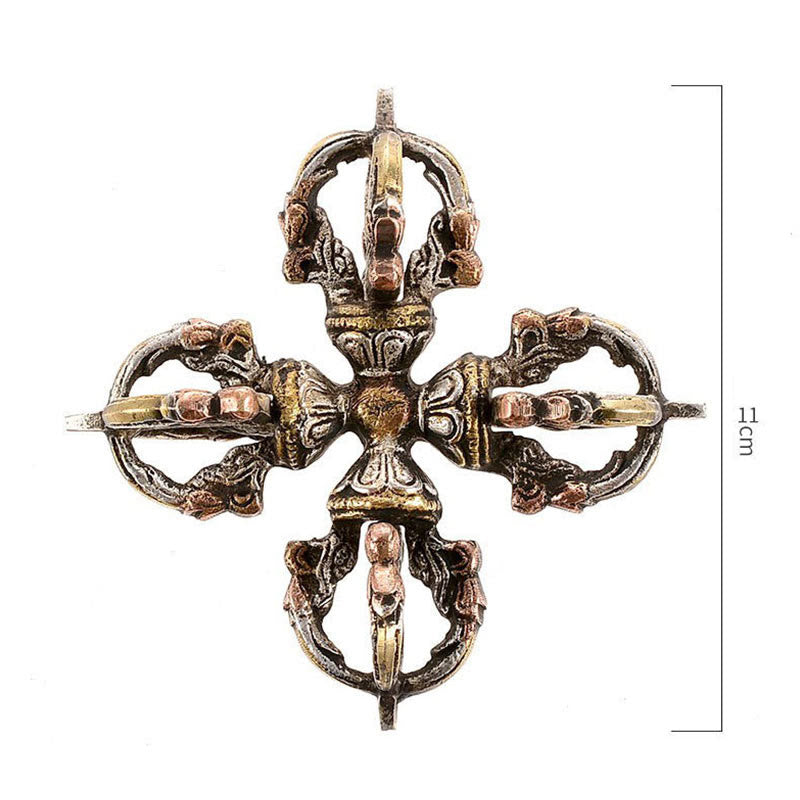 Vajra double Dorje fait main en cuivre et en fer pour la méditation