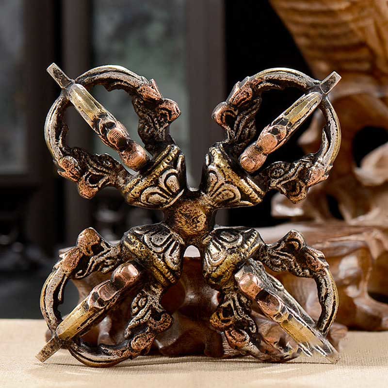Vajra double Dorje fait main en cuivre et en fer pour la méditation