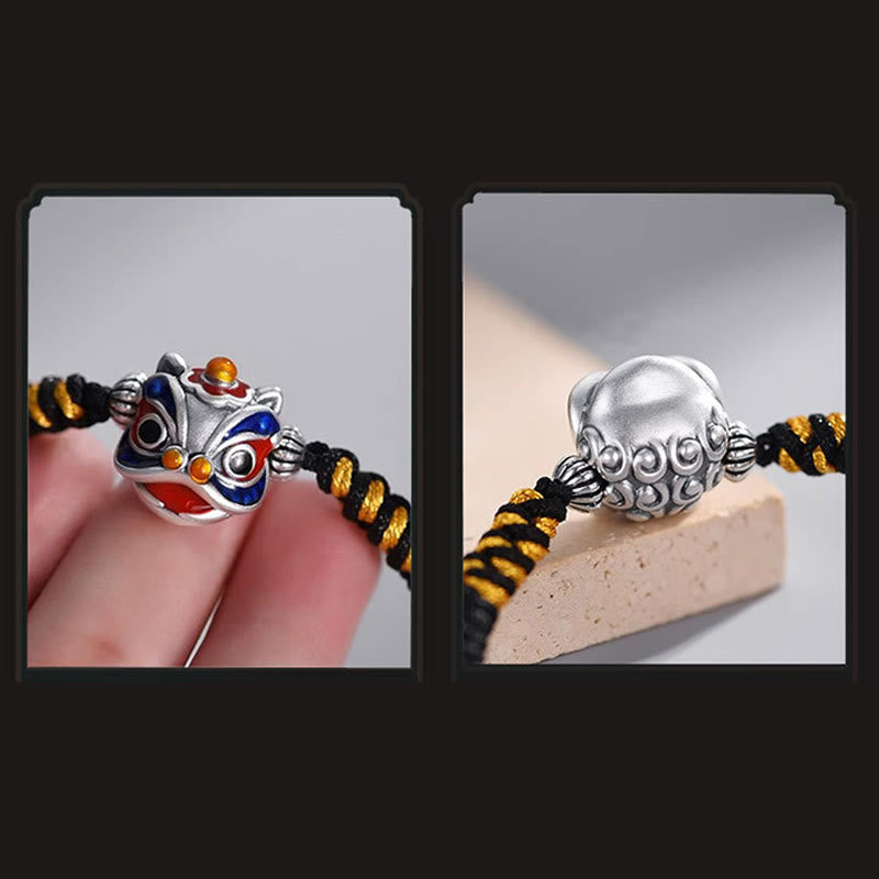 Bracelet de protection en fil rouge fait main avec lion dansant