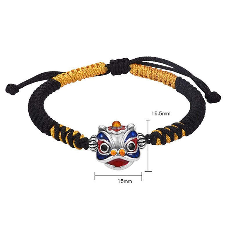 Bracelet de protection en fil rouge fait main avec lion dansant