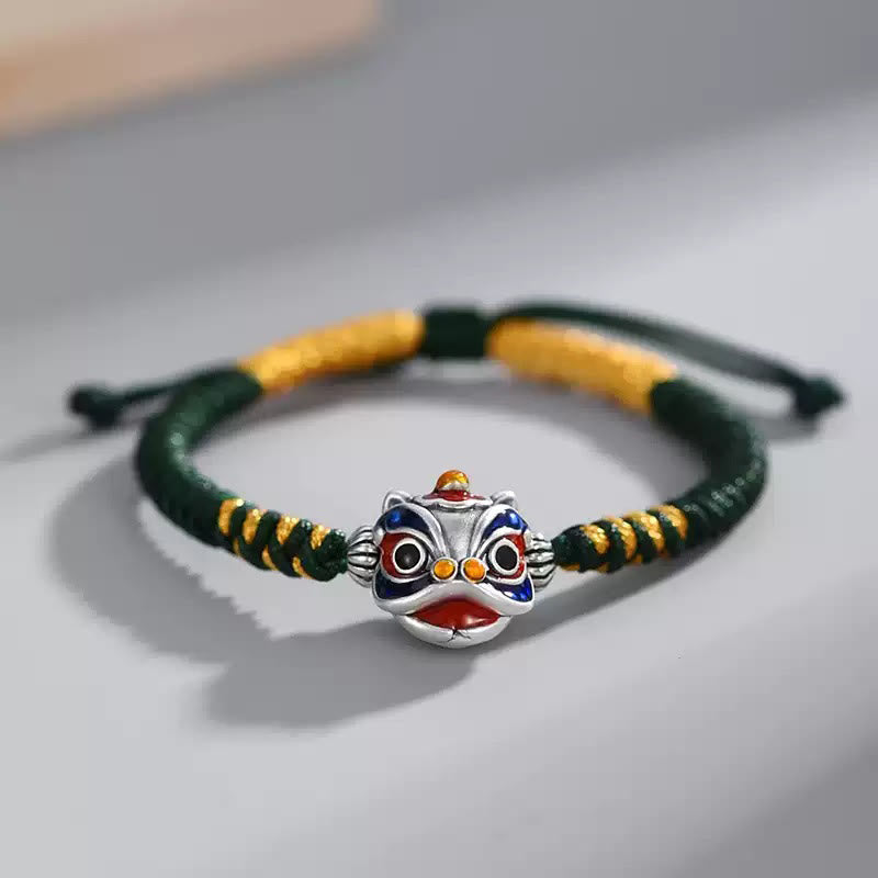 Bracelet de protection en fil rouge fait main avec lion dansant