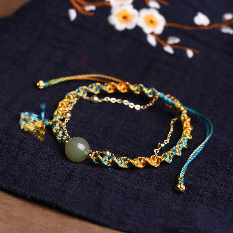 Bracelet double couche en jade fait main | Chance et abondance