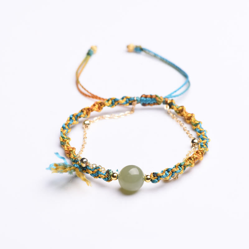 Bracelet double couche en jade fait main | Chance et abondance